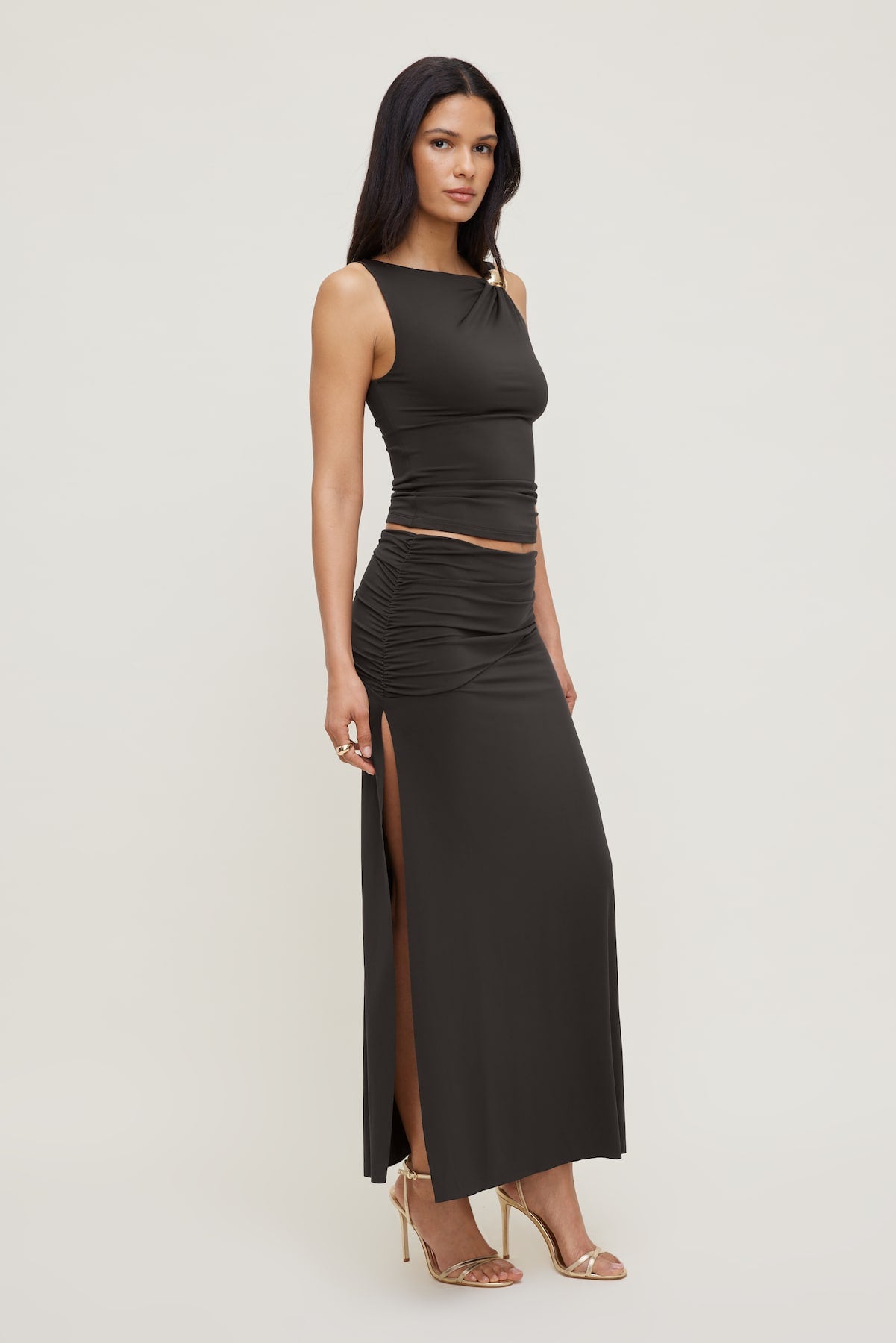 Sculpt Slit Maxi Skirt Brown - Dynamite