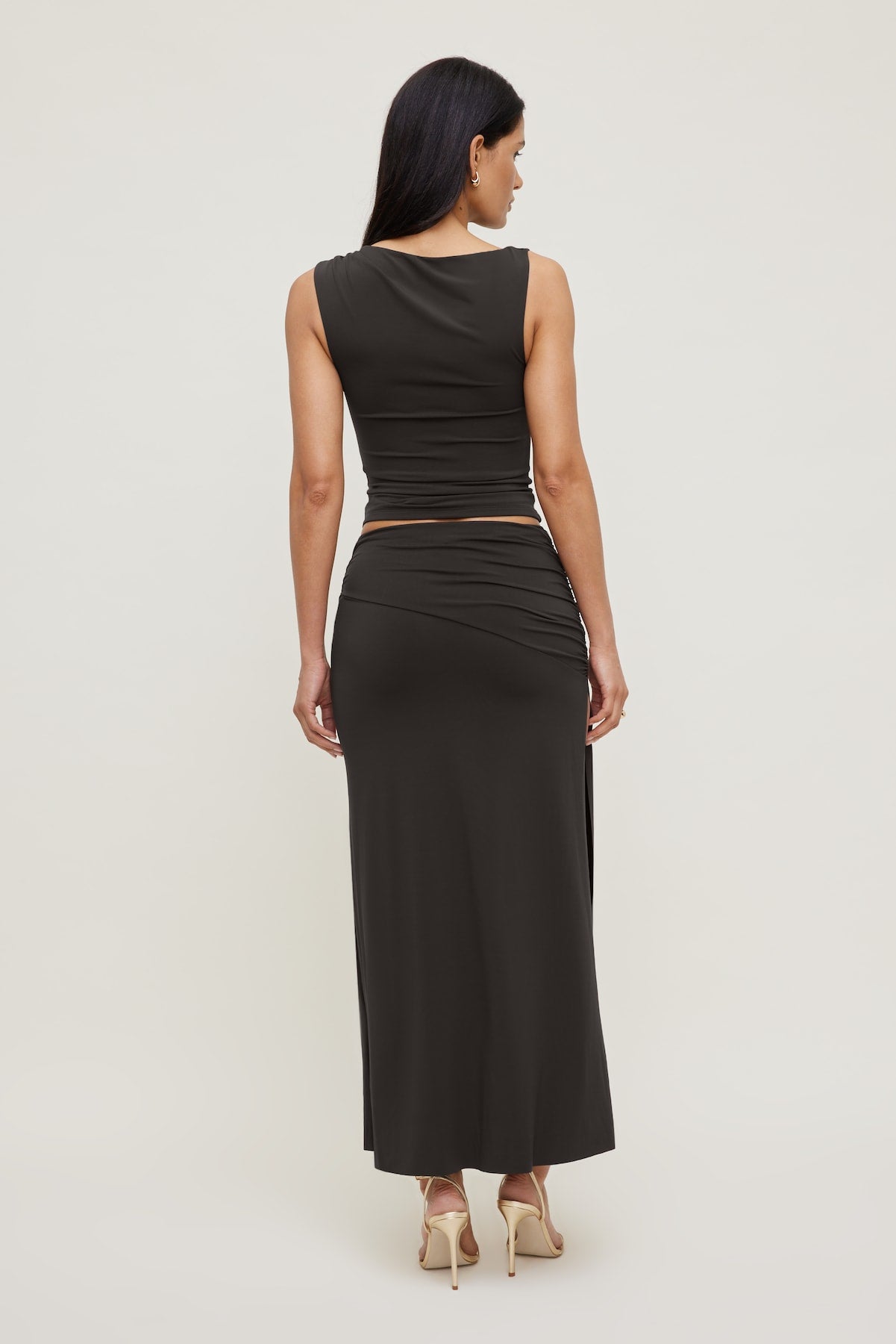 Sculpt Slit Maxi Skirt Brown - Dynamite
