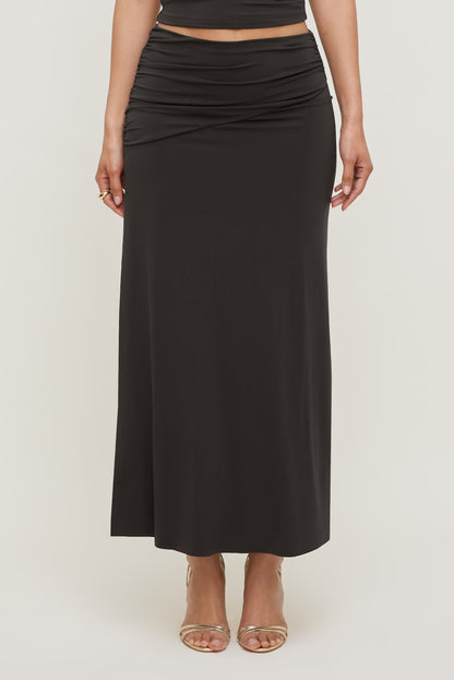 Sculpt Slit Maxi Skirt Brown - Dynamite