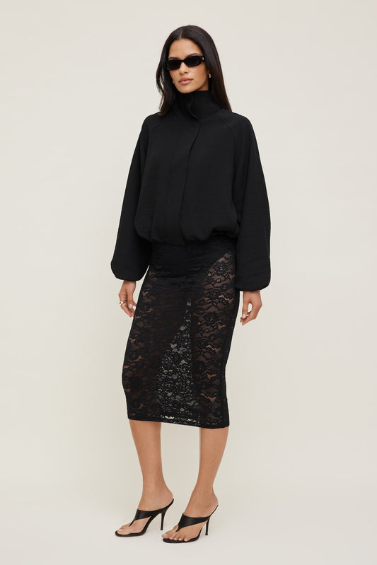 Sheer Lace Midi Skirt Black - Dynamite