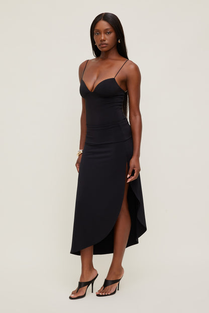 Sculpt Slit Midi Skirt Black - Dynamite