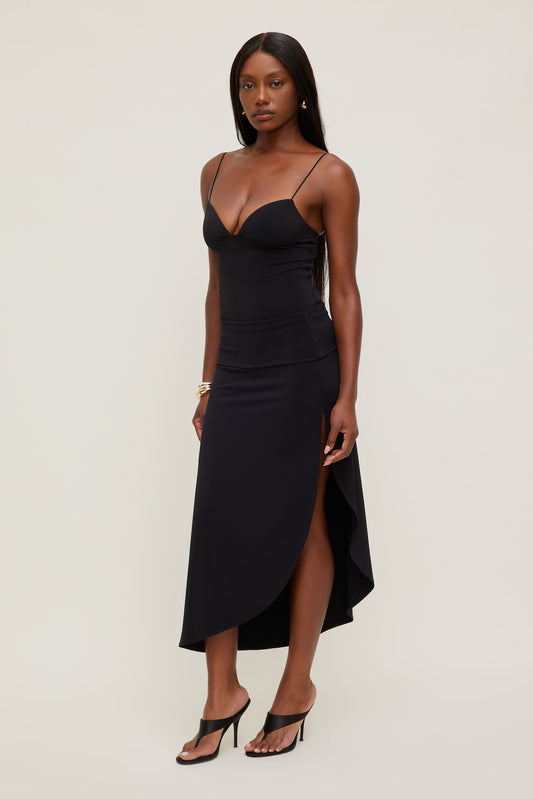 Sculpt Slit Midi Skirt Black - Dynamite