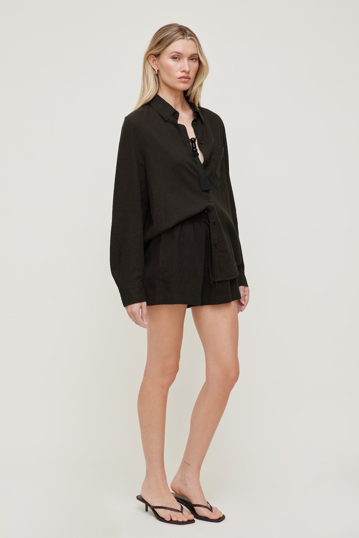 Linen High Rise Shorts Brown - Dynamite