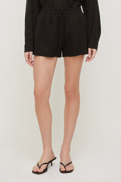 Linen High Rise Shorts Brown - Dynamite