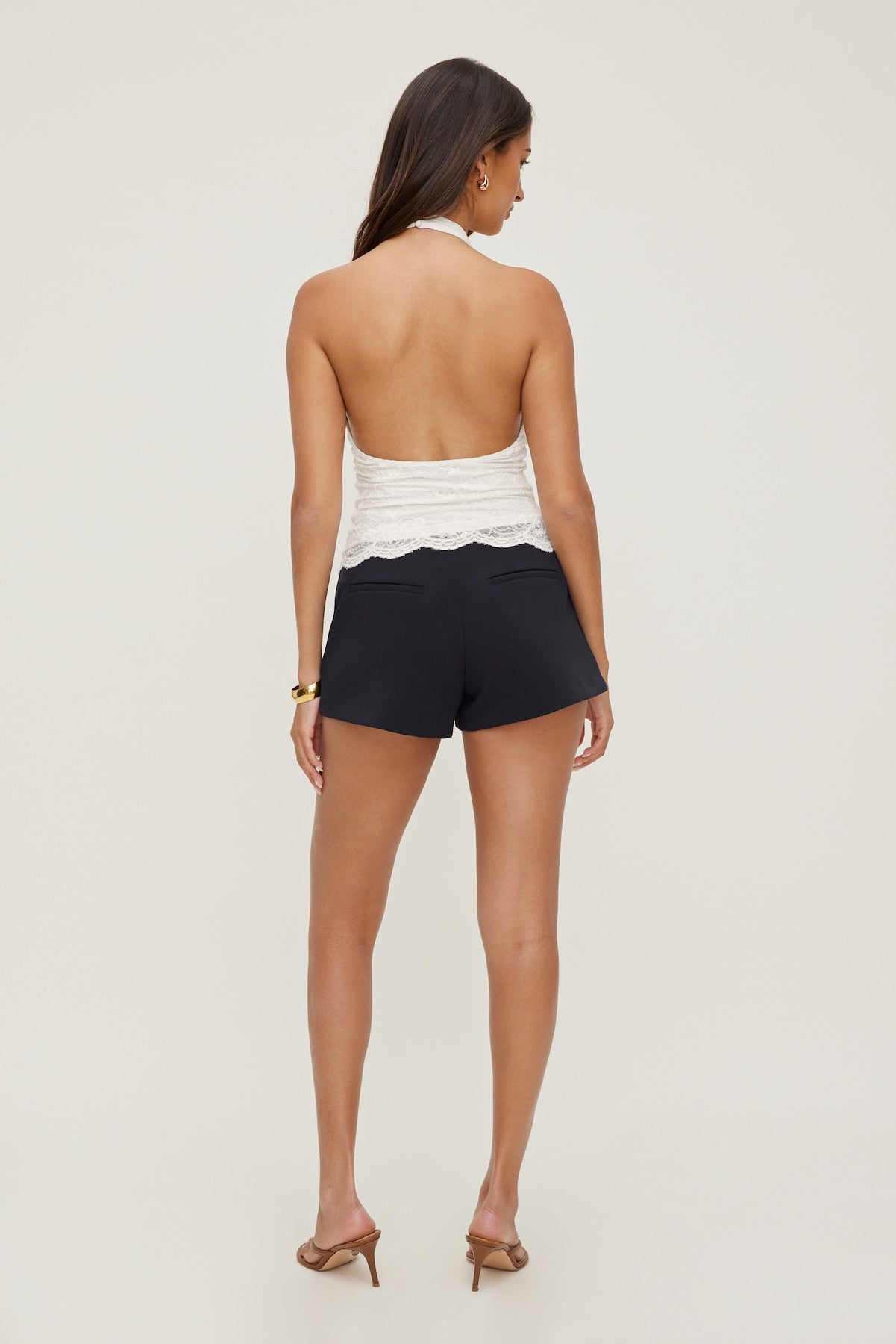 Pleated High Rise A Line Shorts Navy - Dynamite