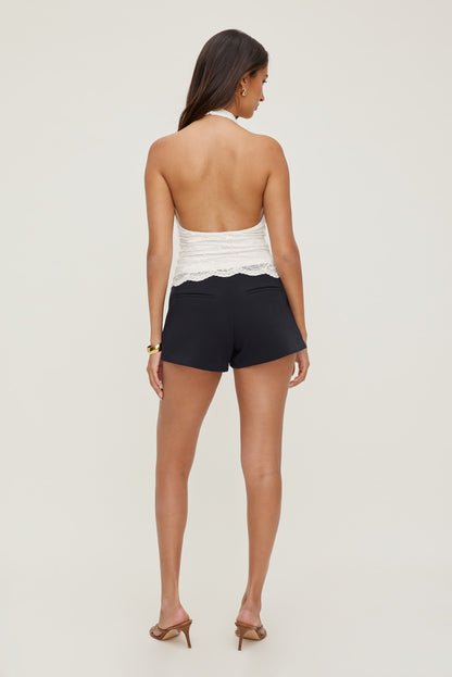 Pleated High Rise A Line Shorts Navy - Dynamite