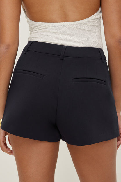 Pleated High Rise A Line Shorts Navy - Dynamite