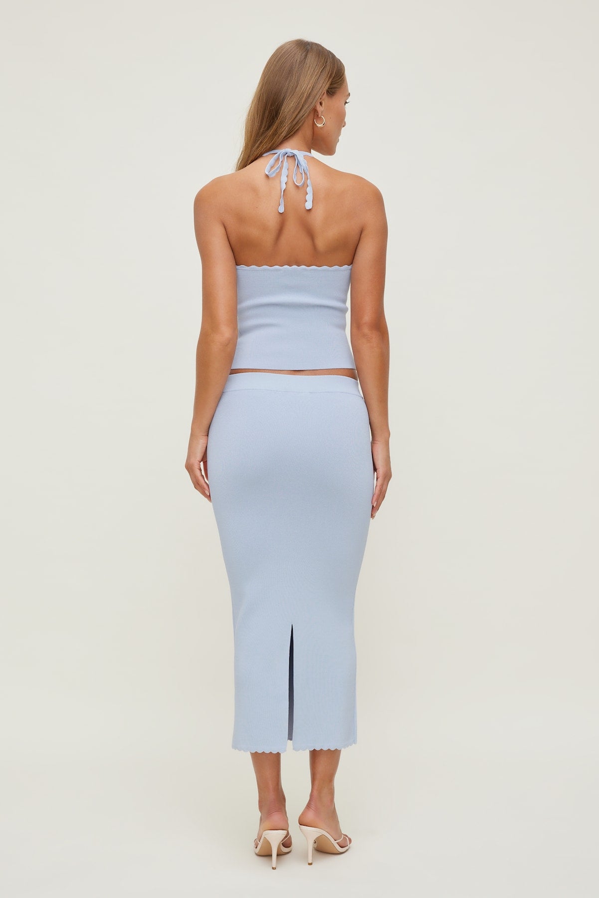 Scallop Trim Maxi Skirt Blue - Dynamite
