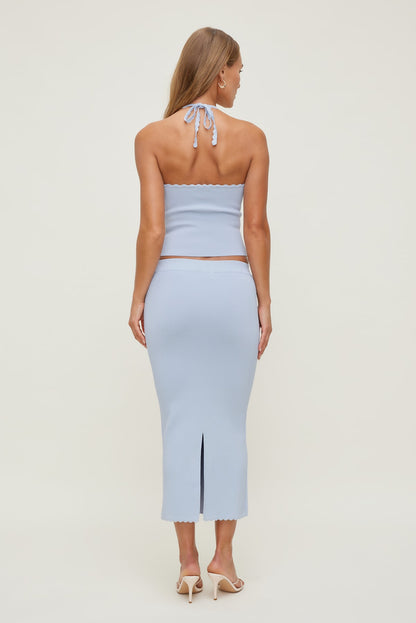 Scallop Trim Maxi Skirt Blue - Dynamite