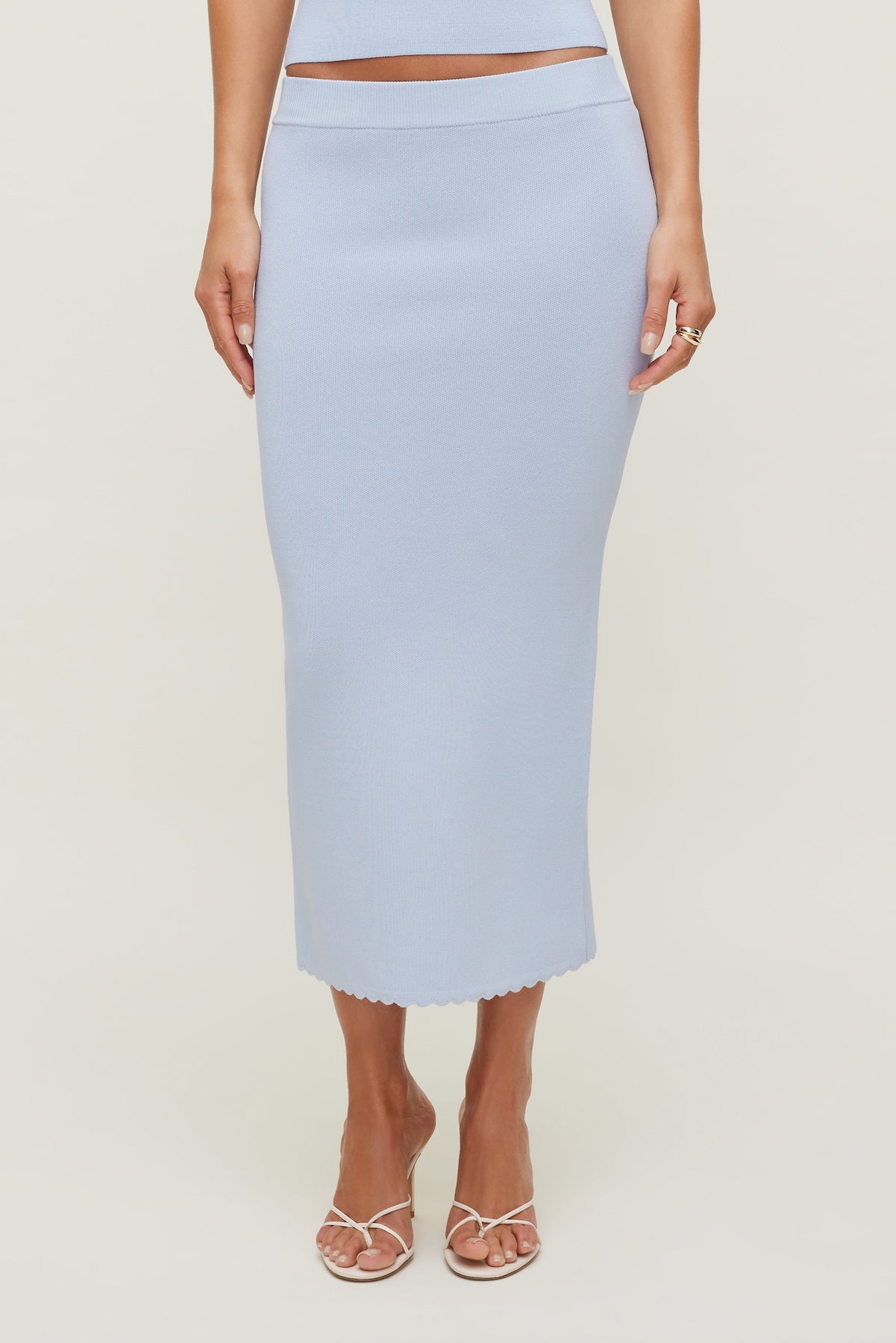 Scallop Trim Maxi Skirt Blue - Dynamite