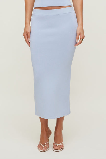 Scallop Trim Maxi Skirt Blue - Dynamite