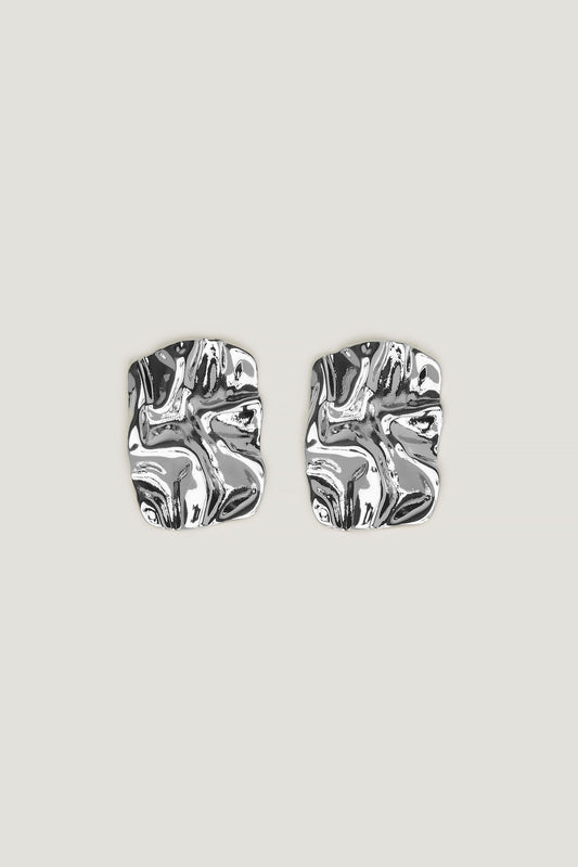 Crumpled Button Earrings Gray - Dynamite