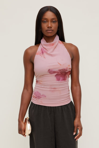 Draped Mesh Halter Top Pink - Dynamite