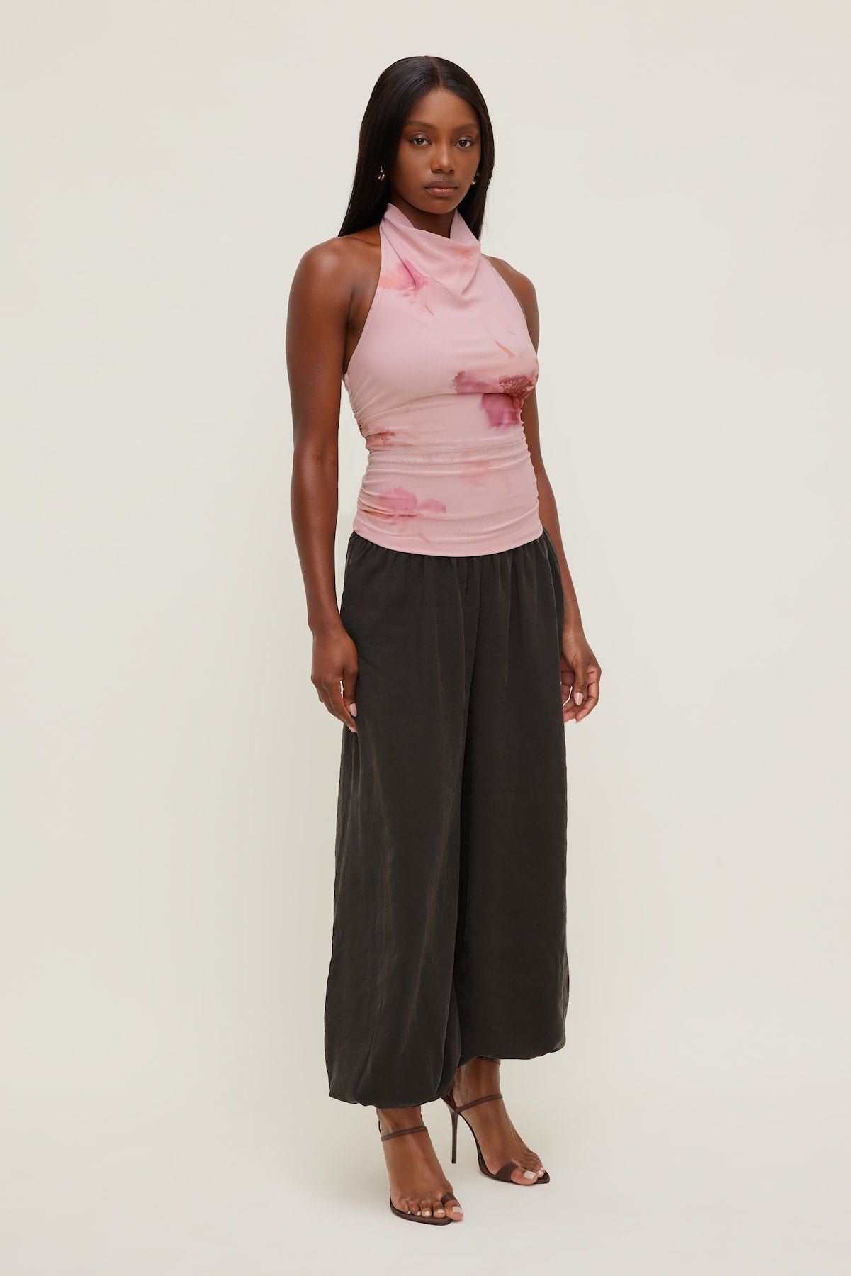 Draped Mesh Halter Top Pink - Dynamite