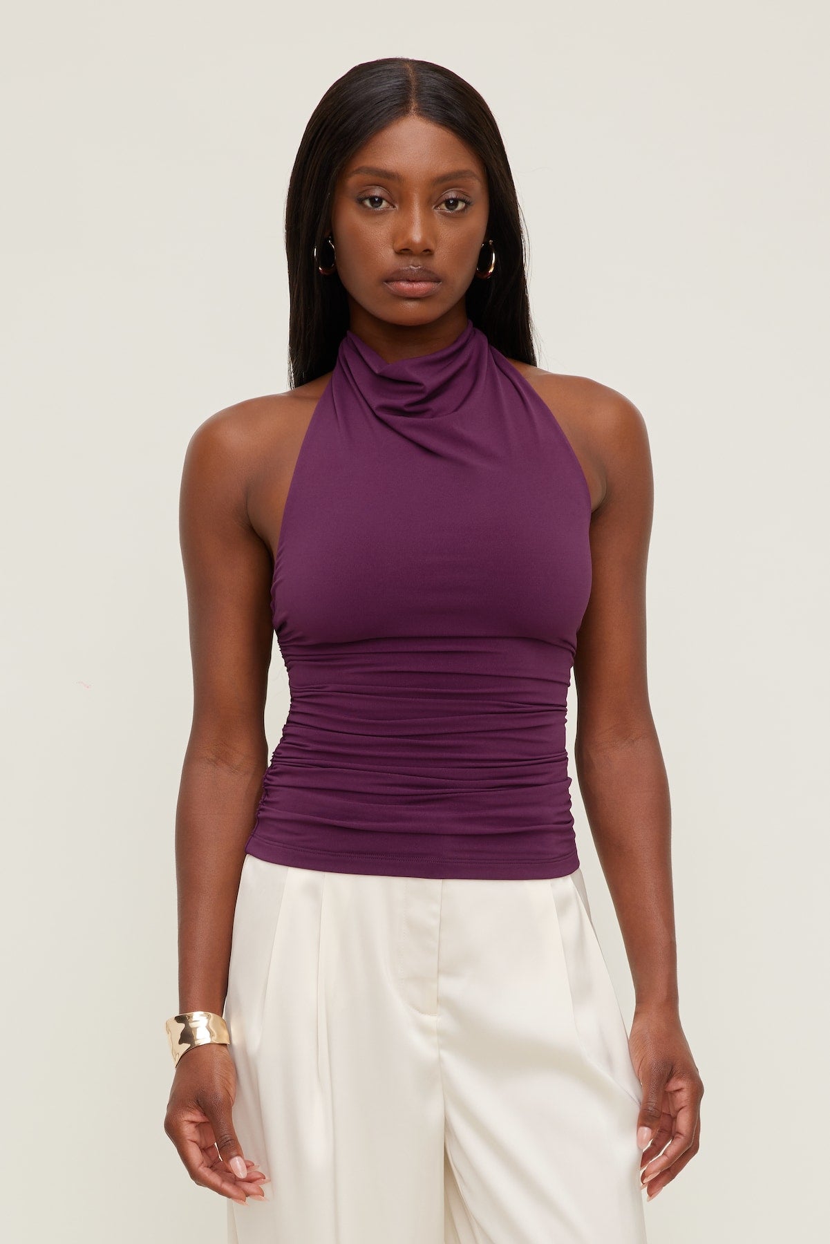 Sculpt Cowl Halter Top Purple - Dynamite