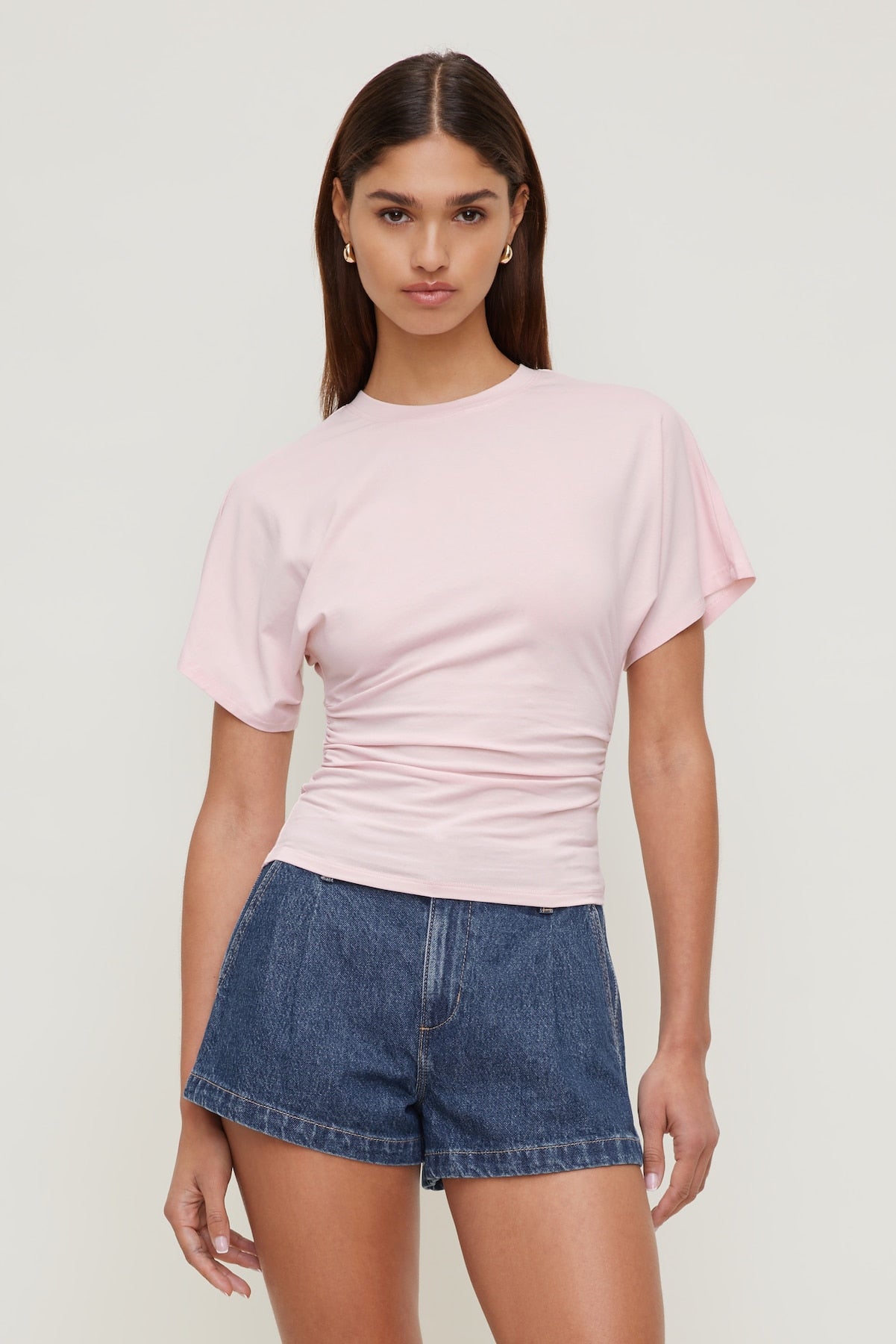 Andrea Shirred Jersey T Shirt Pink - Dynamite