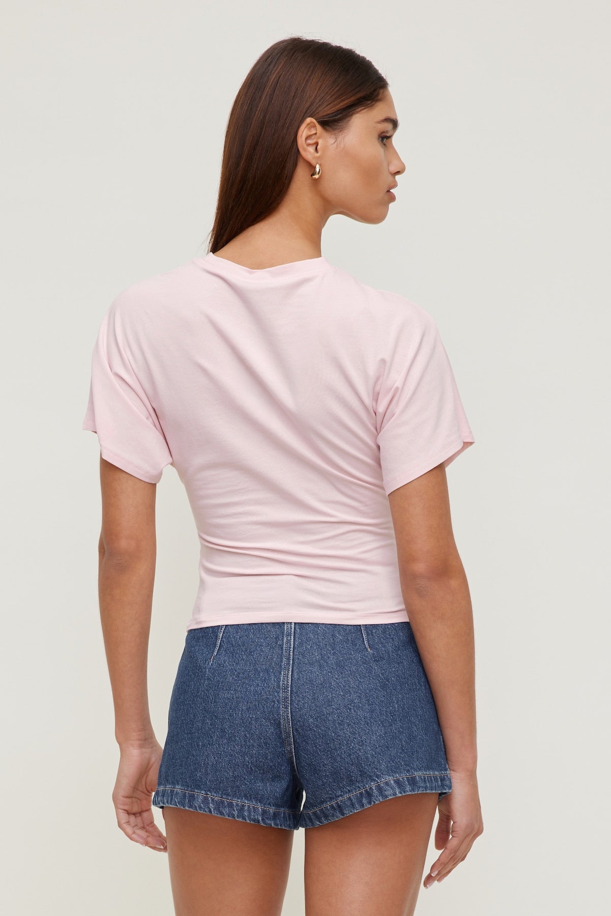 Andrea Shirred Jersey T Shirt Pink - Dynamite