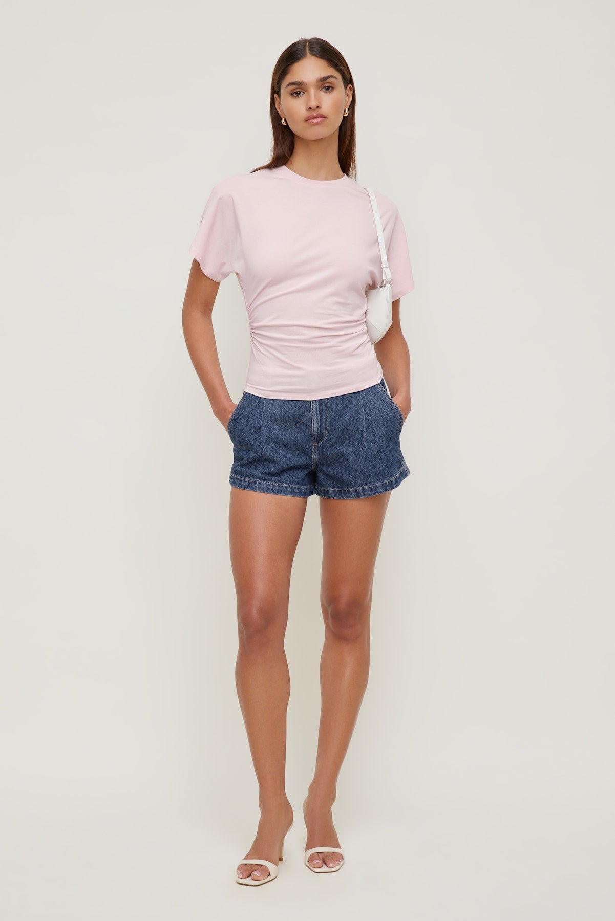 Andrea Shirred Jersey T Shirt Pink - Dynamite