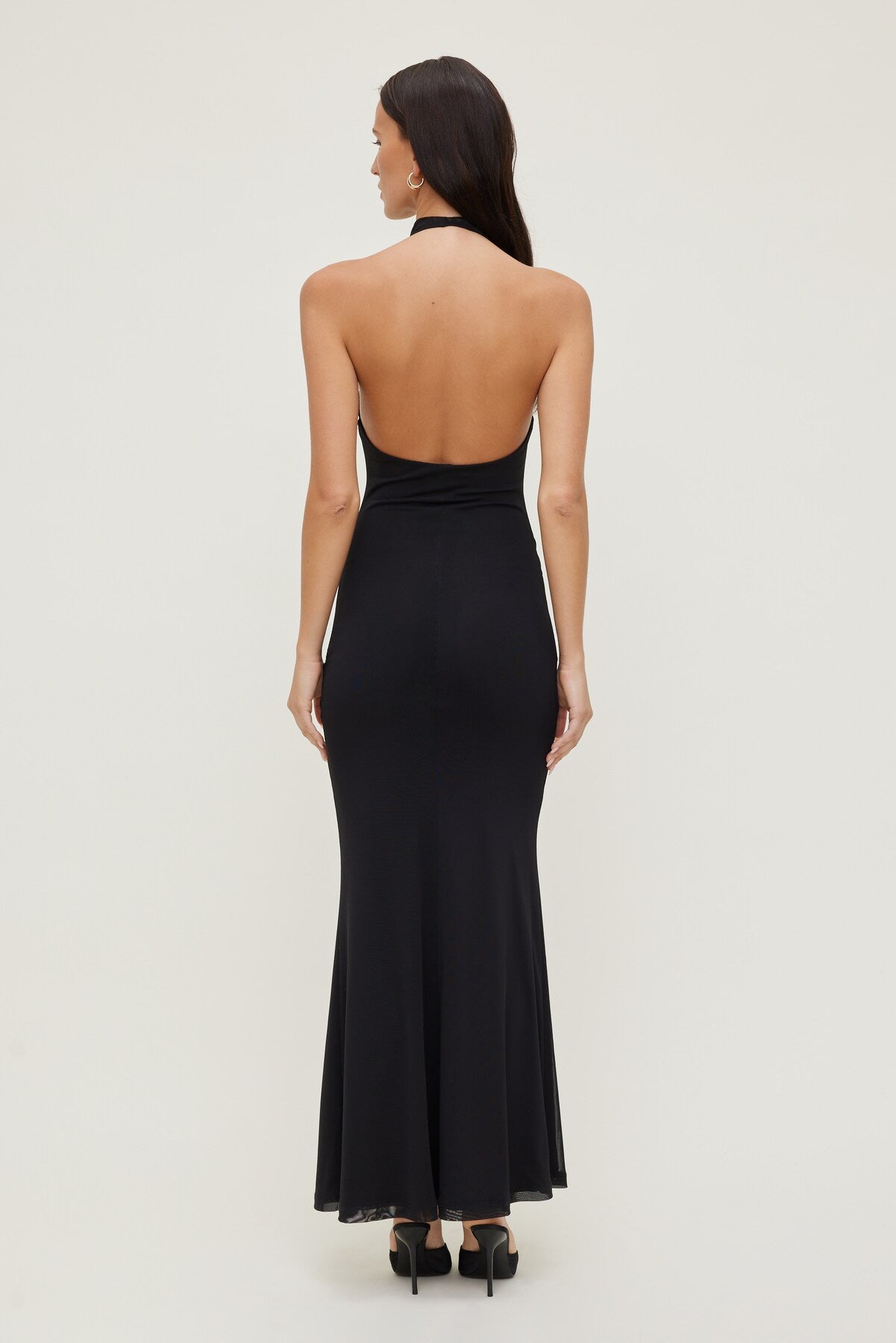 Scarlet Draped Mesh Maxi Dress Black - Dynamite