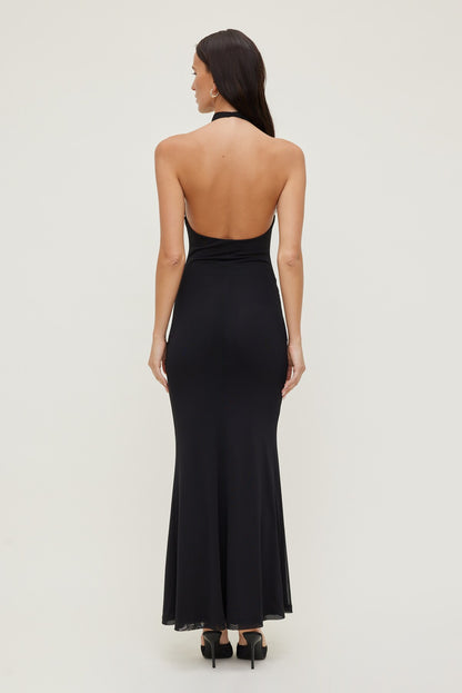 Scarlet Draped Mesh Maxi Dress Black - Dynamite