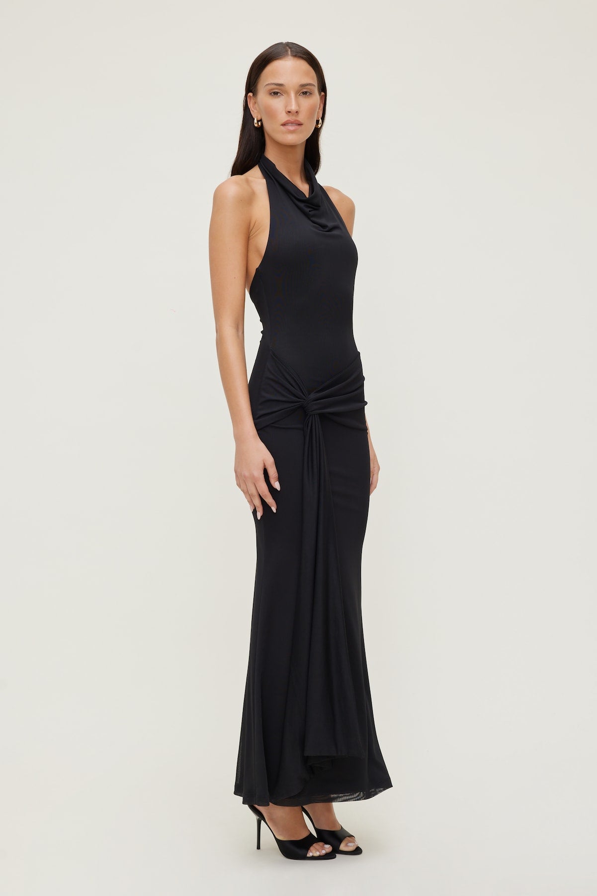 Scarlet Draped Mesh Maxi Dress Black - Dynamite