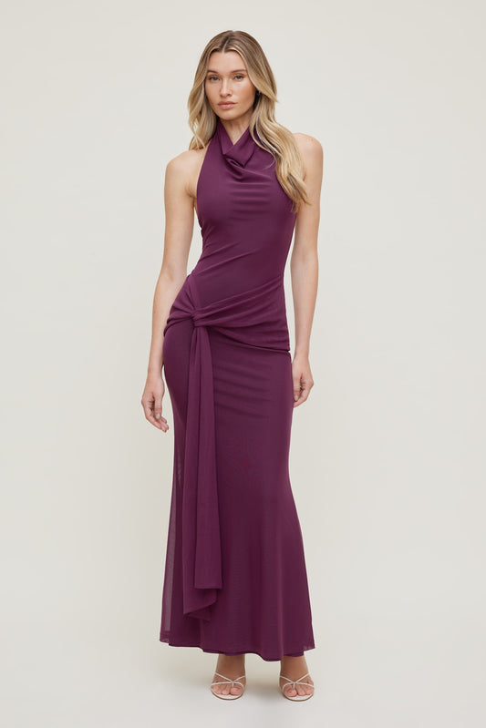 Scarlet Draped Mesh Maxi Dress PURPLE - Dynamite