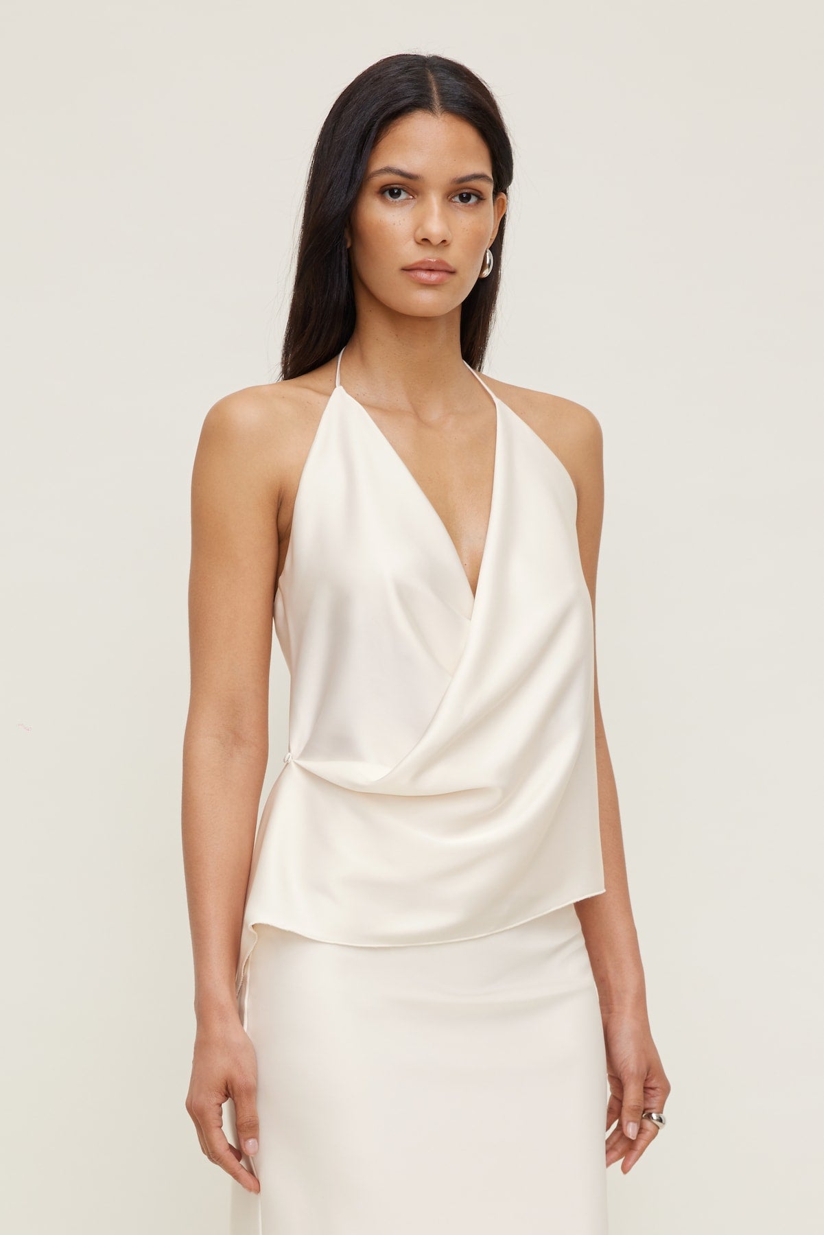 Satin Wrap Halter Top Beige - Dynamite