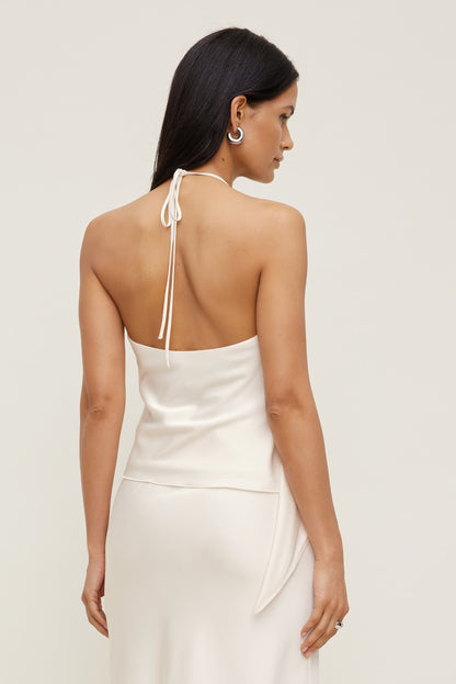 Satin Wrap Halter Top Beige - Dynamite