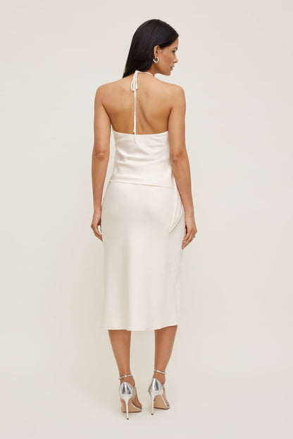 Satin Wrap Halter Top Beige - Dynamite