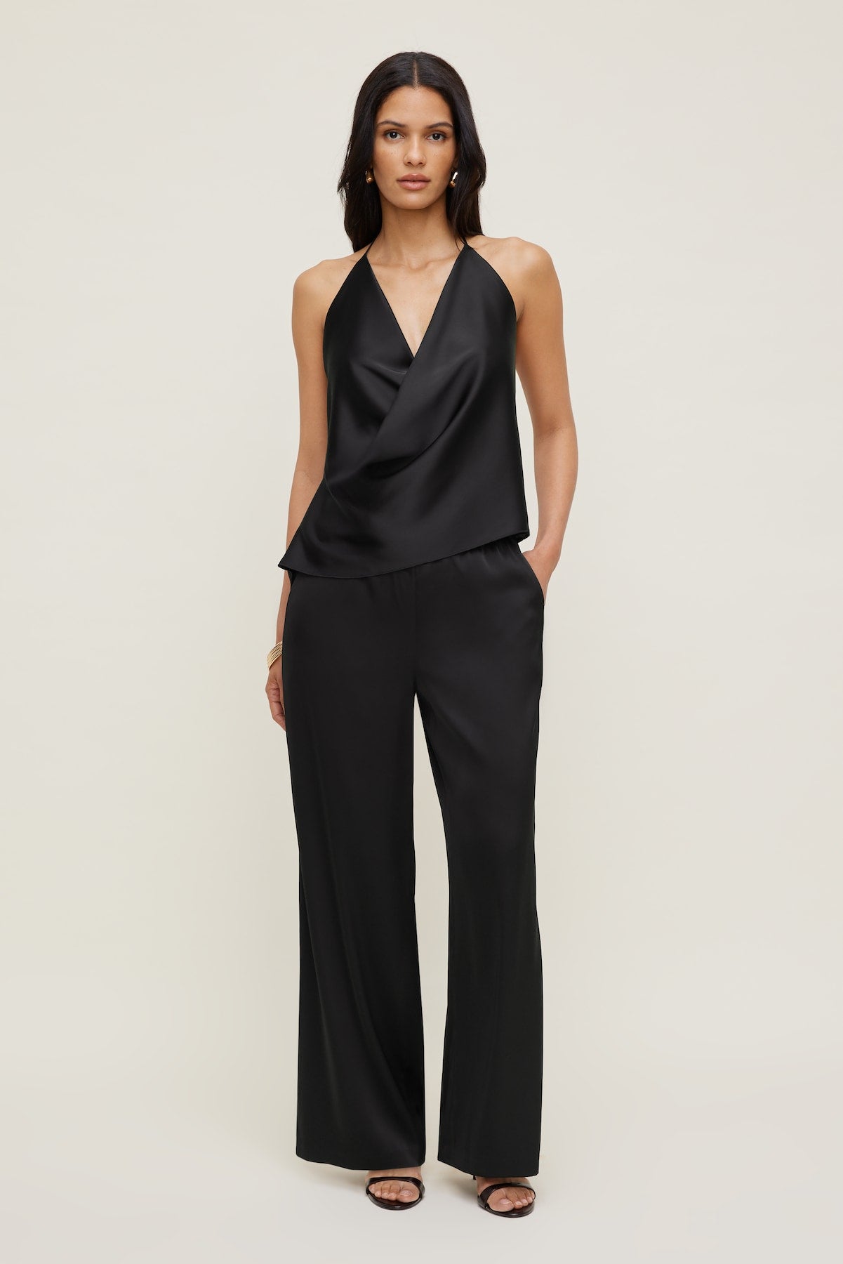 Satin Wrap Halter Top Black - Dynamite