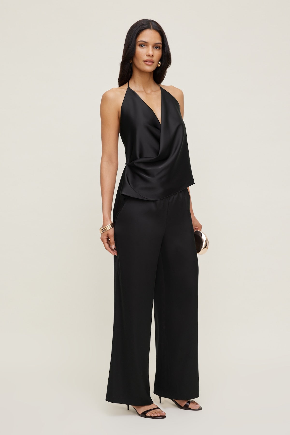Satin Wrap Halter Top Black - Dynamite