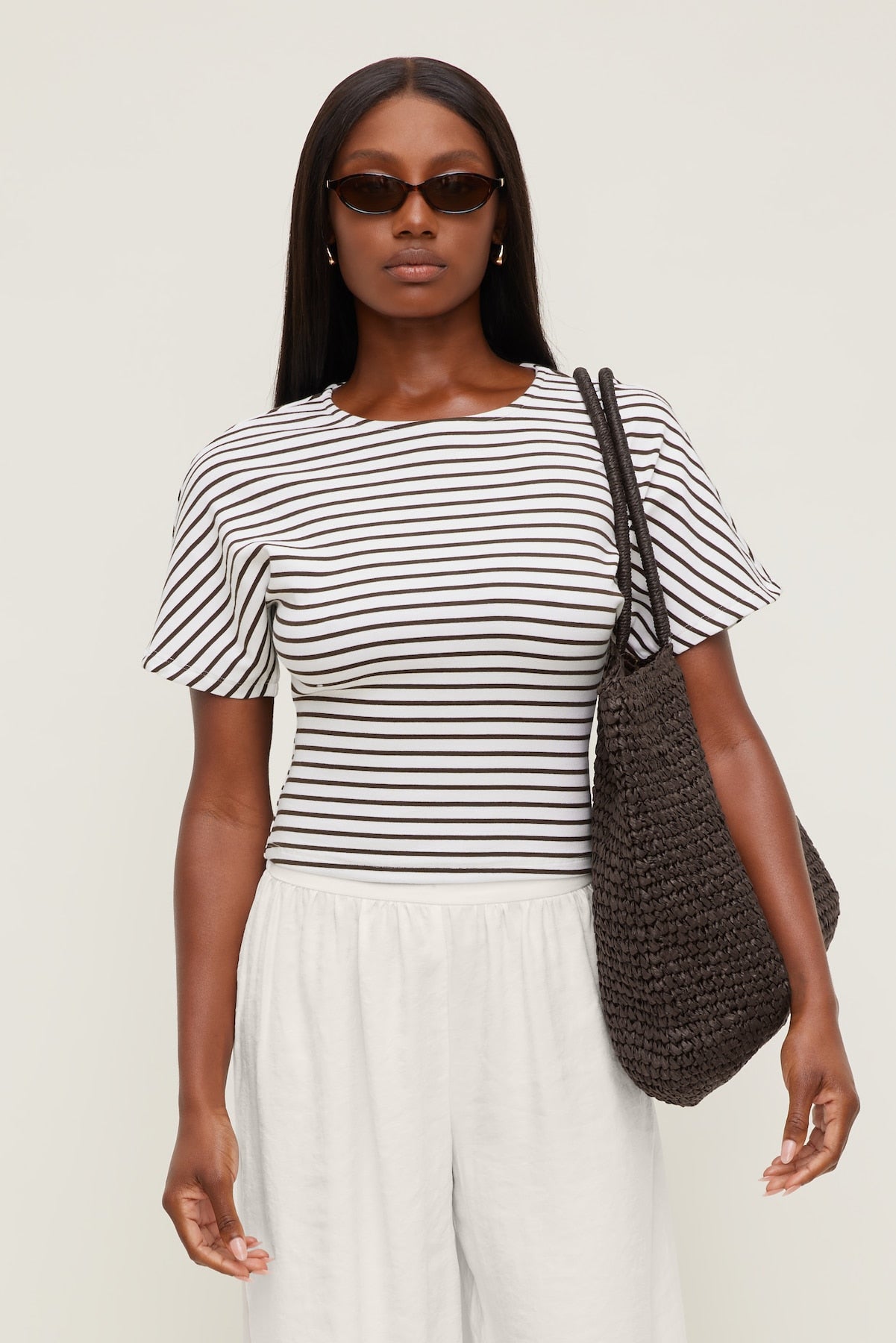 Andrea Striped Cotton T Shirt White - Dynamite