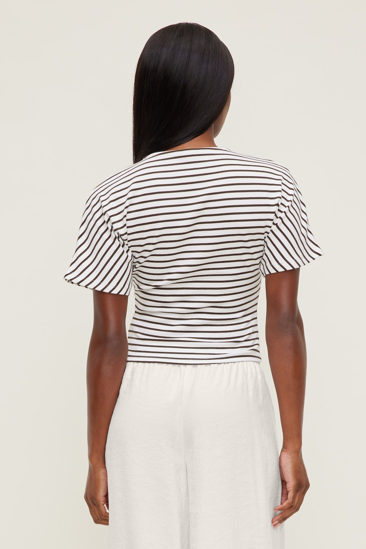 Andrea Striped Cotton T Shirt White - Dynamite