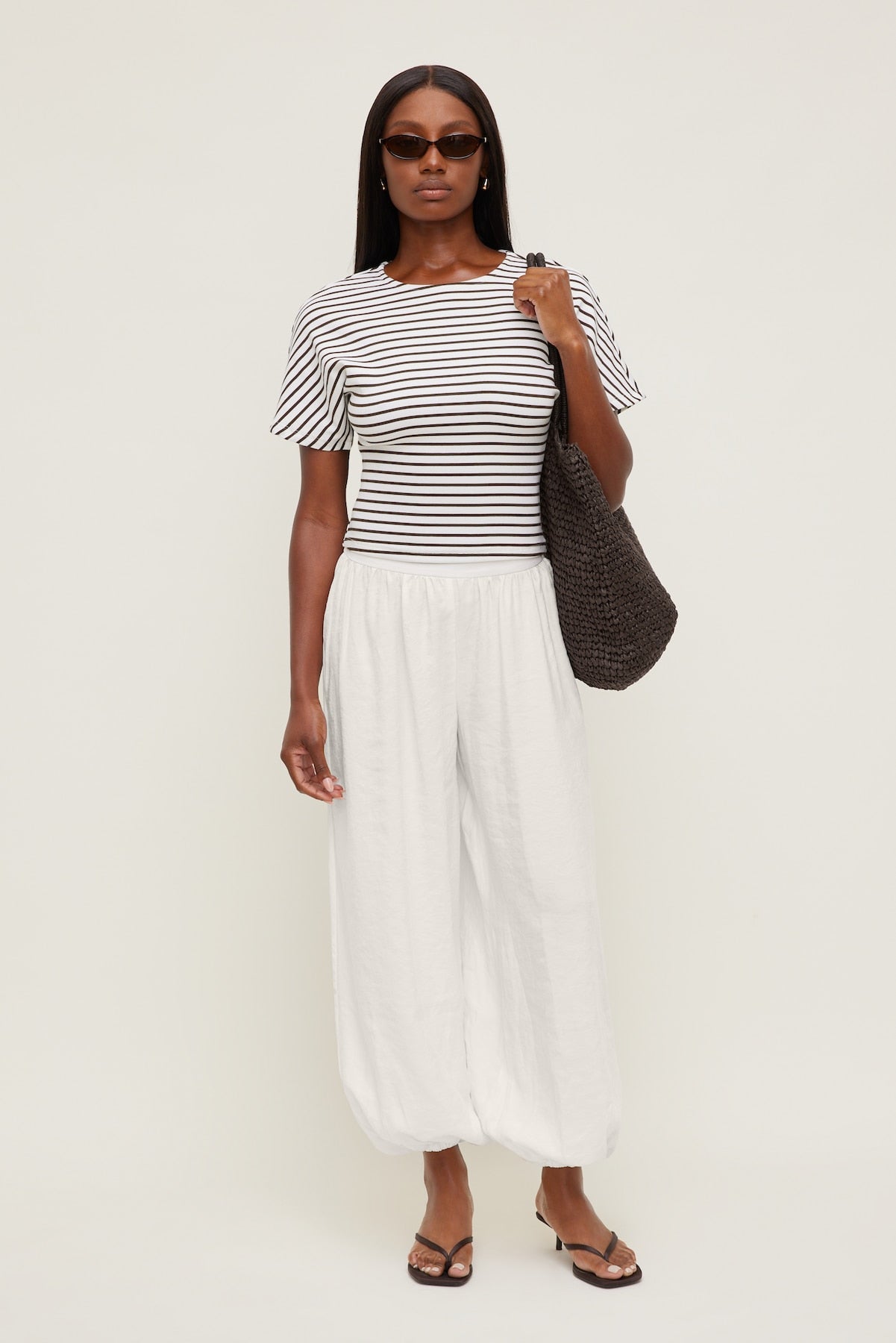 Andrea Striped Cotton T Shirt White - Dynamite