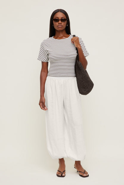 Andrea Striped Cotton T Shirt White - Dynamite