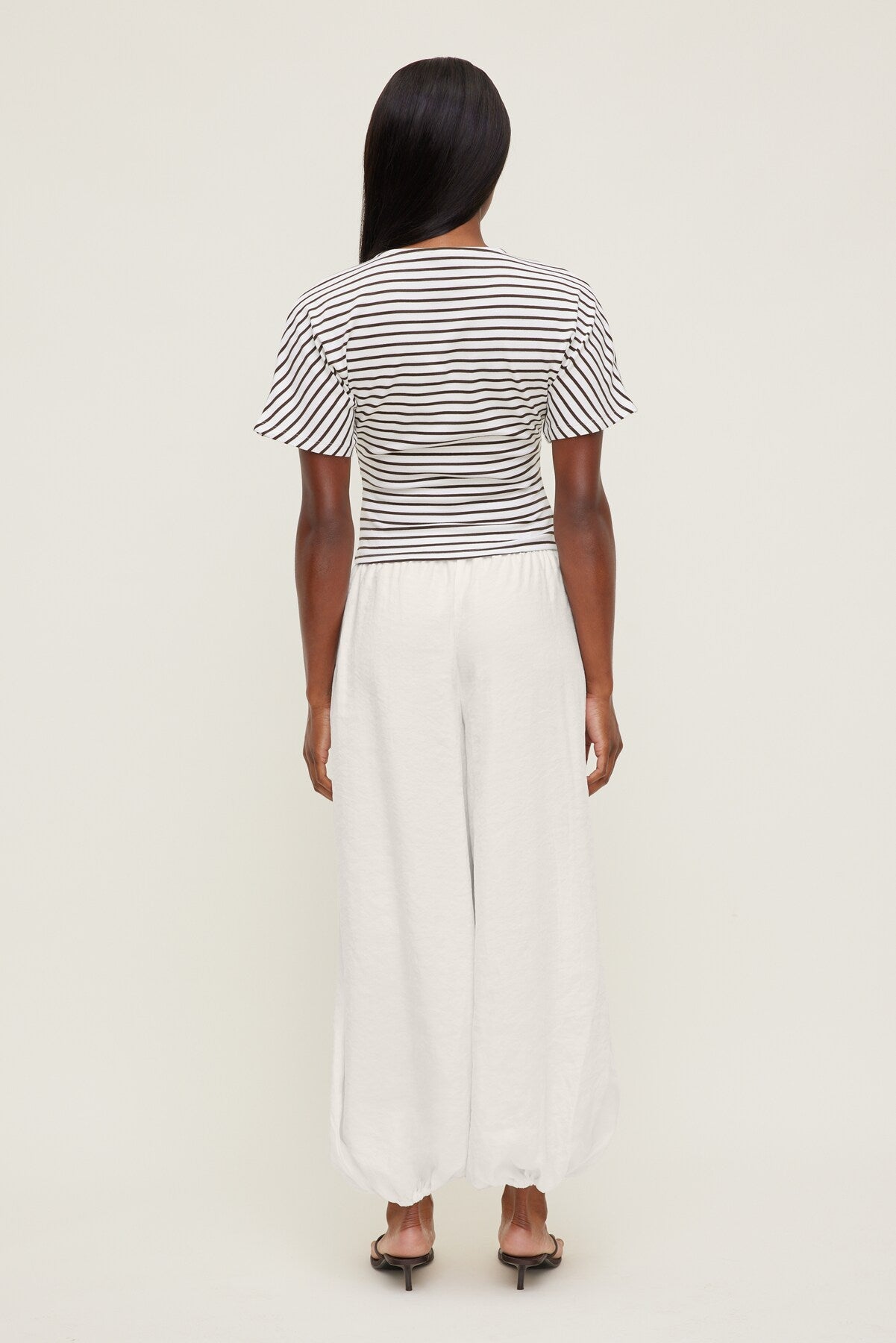 Andrea Striped Cotton T Shirt White - Dynamite