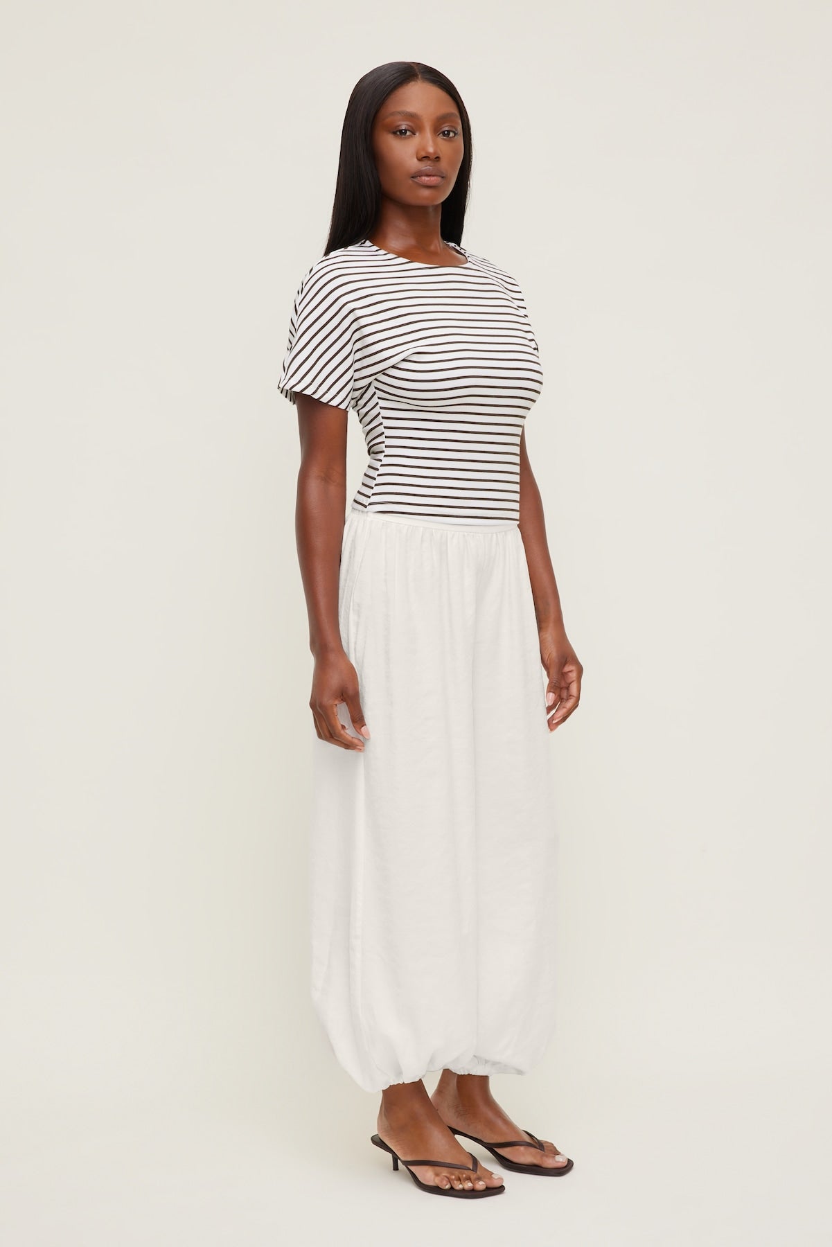 Andrea Striped Cotton T Shirt White - Dynamite