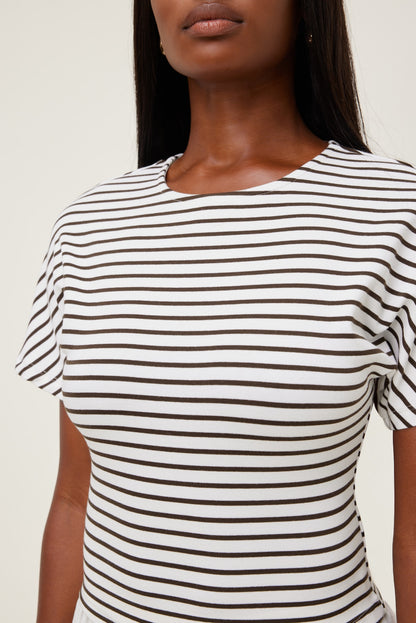 Andrea Striped Cotton T Shirt White - Dynamite