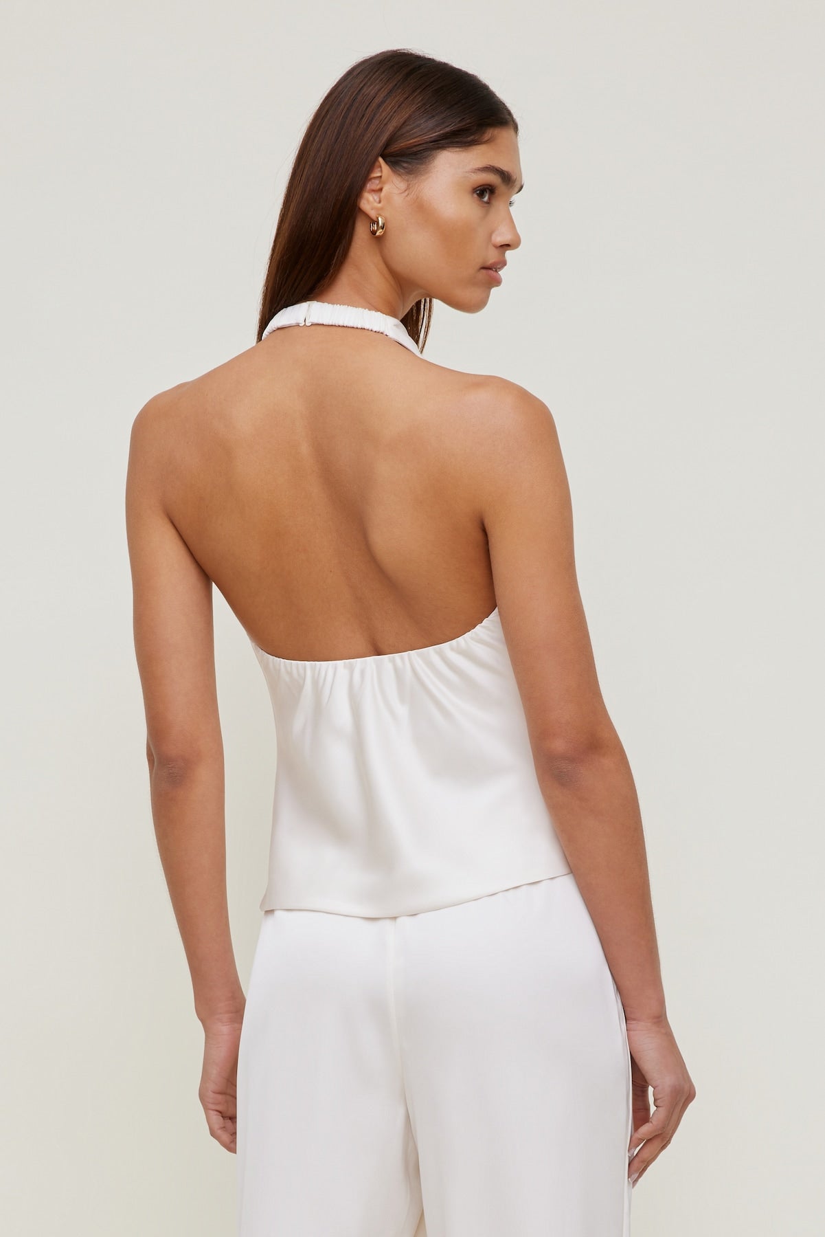 Camila Satin Cowl Halter Neck Blouse Beige - Dynamite