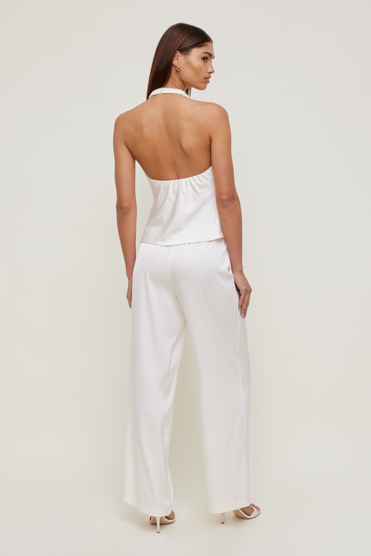 Camila Satin Cowl Halter Neck Blouse Beige - Dynamite