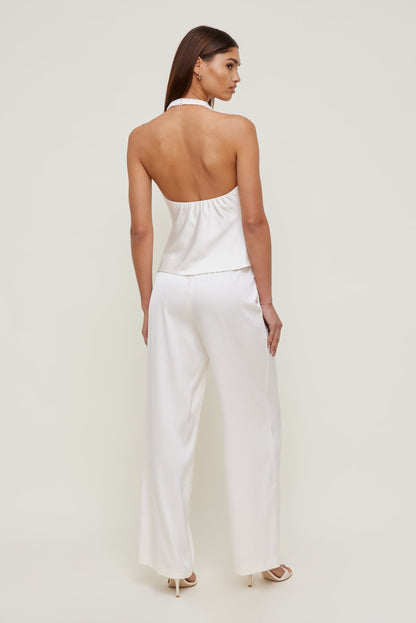 Camila Satin Cowl Halter Neck Blouse Beige - Dynamite