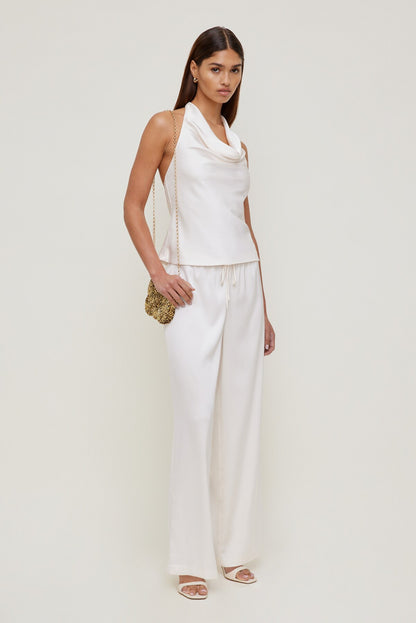 Camila Satin Cowl Halter Neck Blouse Beige - Dynamite