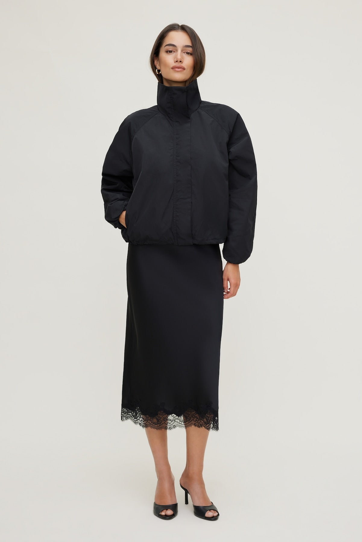 High Neck Drawstring Jacket Black - Dynamite