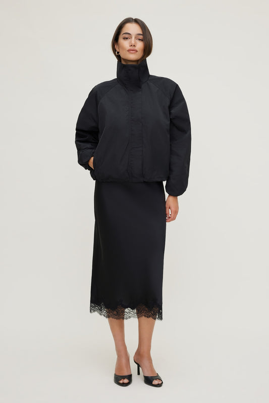 High Neck Drawstring Jacket Black - Dynamite
