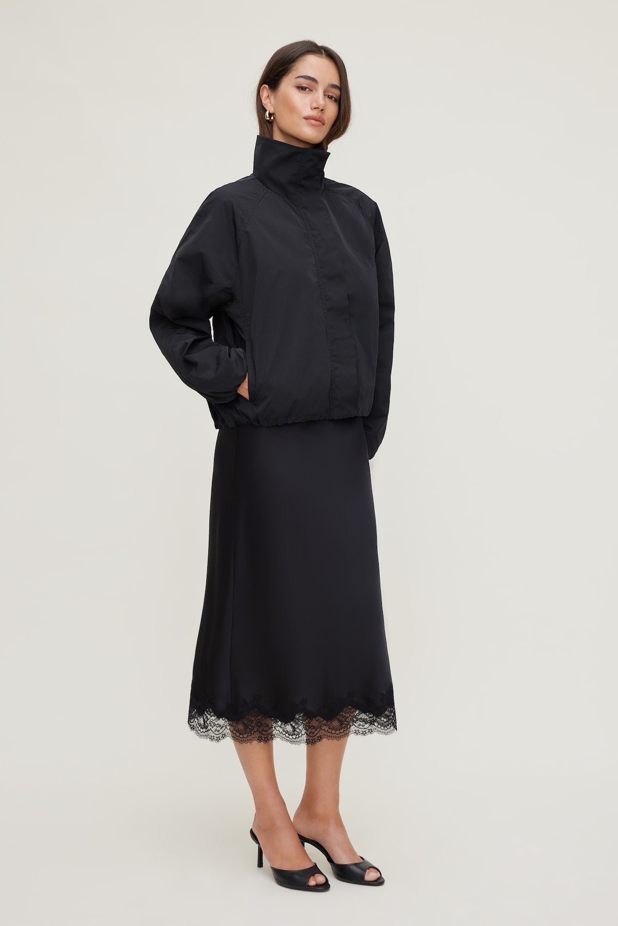 High Neck Drawstring Jacket Black - Dynamite