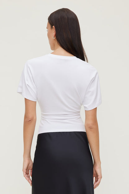 Andrea Shirred Cotton Spandex T Shirt White - Dynamite