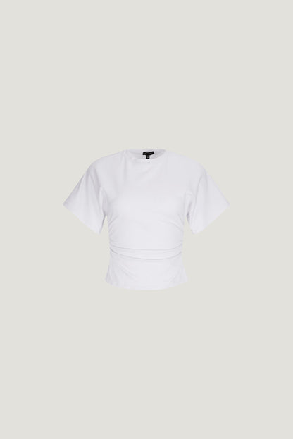 Andrea Shirred Cotton Spandex T Shirt White - Dynamite
