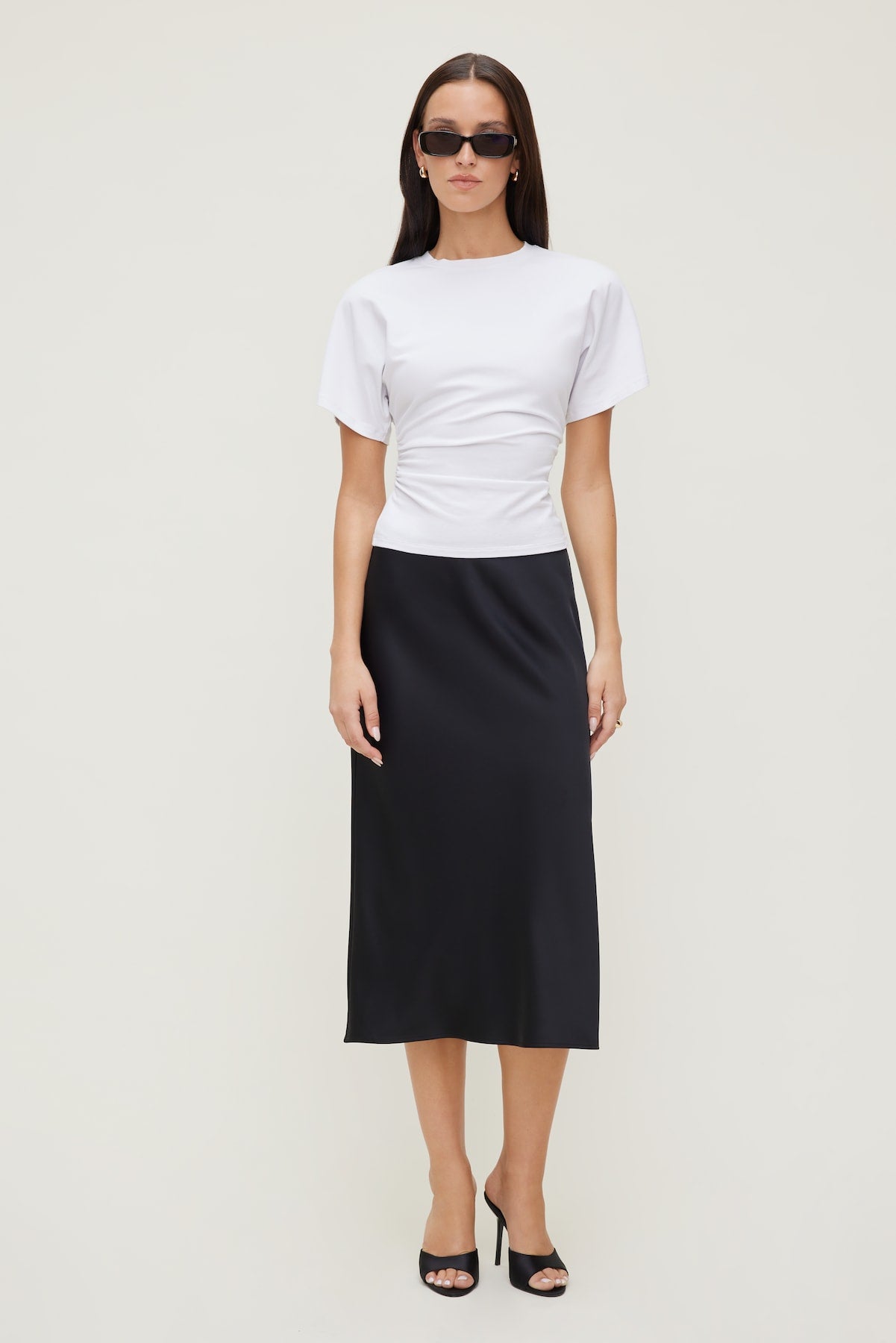 Andrea Shirred Cotton Spandex T Shirt White - Dynamite