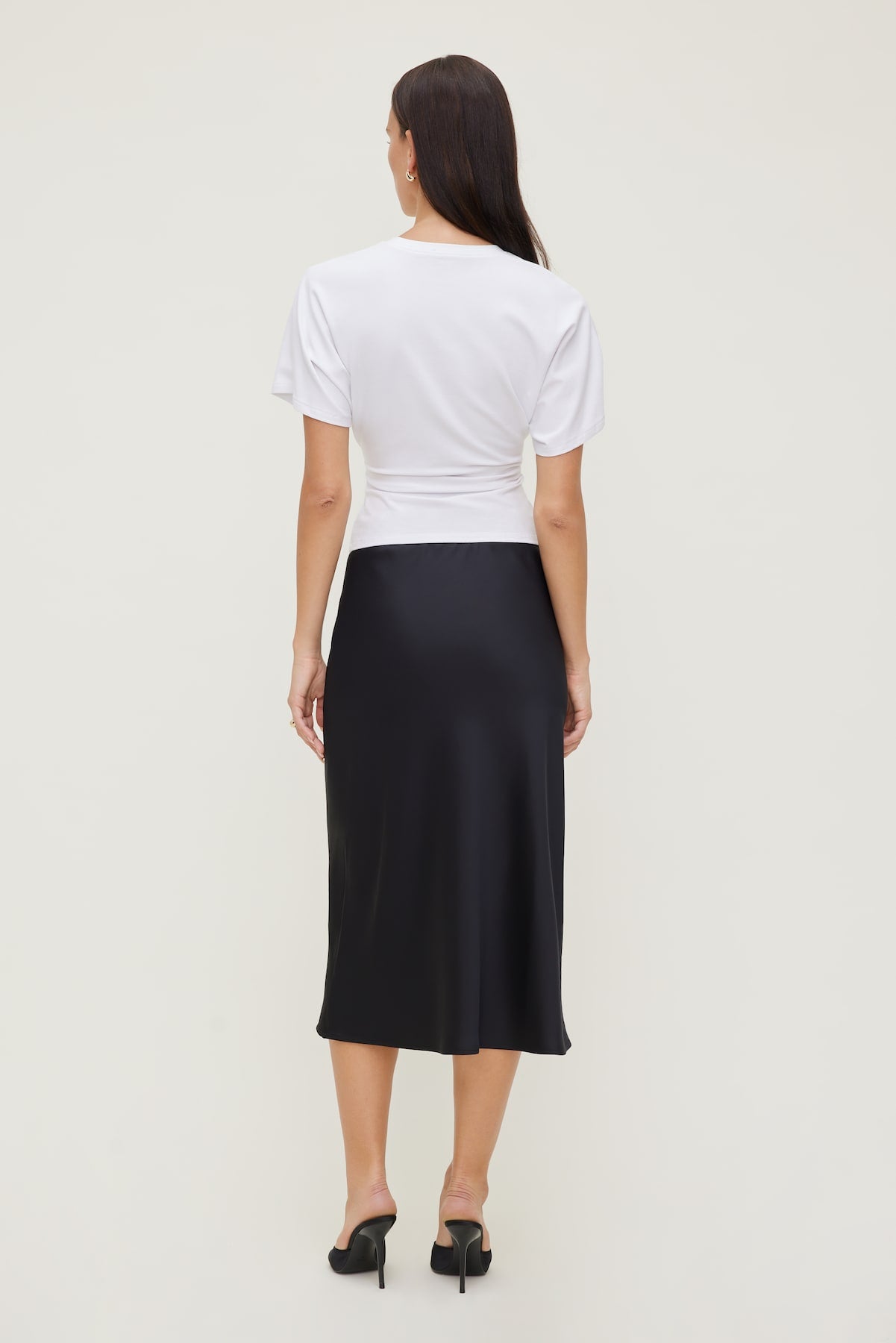 Andrea Shirred Cotton Spandex T Shirt White - Dynamite