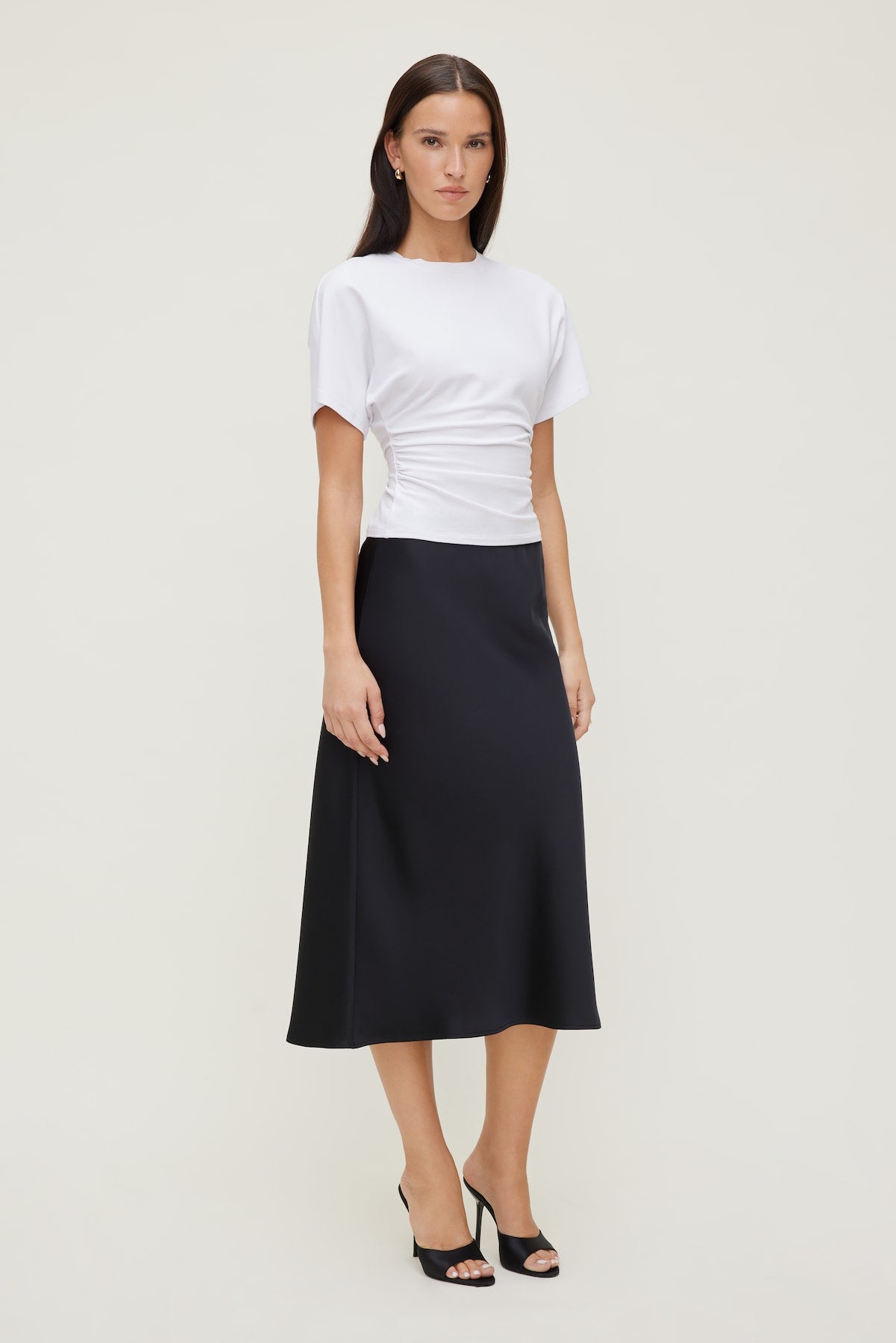 Andrea Shirred Cotton Spandex T Shirt White - Dynamite